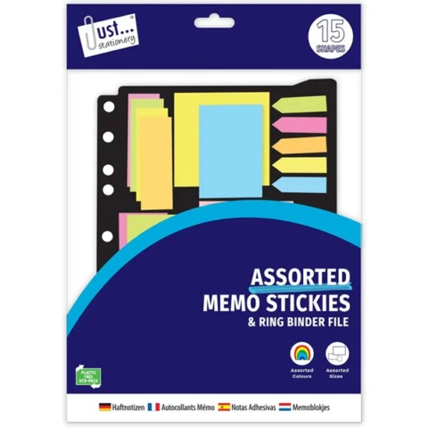 Just Stationery 15 Assorted Memo Sticker Pads & Ring Binder File