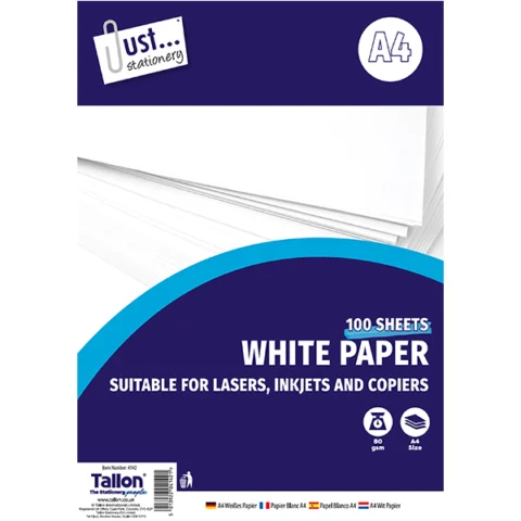 Just Stationery A4 80gsm White Paper Sheet 100 Pack