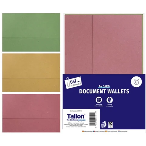 Just Stationery A4 Document Wallets Assorted Colours 6 Pack