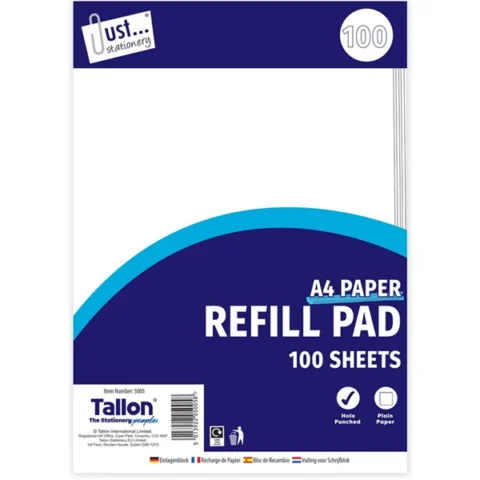 Just Stationery A4 Plain Paper Refill Pad 100 Sheets