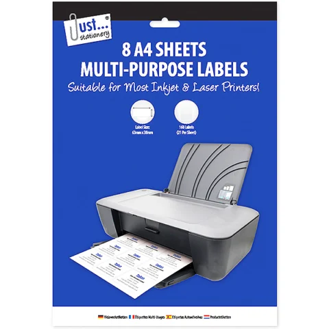Just Stationery A4 Sheets Multi-Purpose Labels 8 Pack