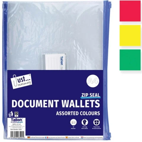 Just Stationery A4 Zip-Seal Document Wallets 2 Pack