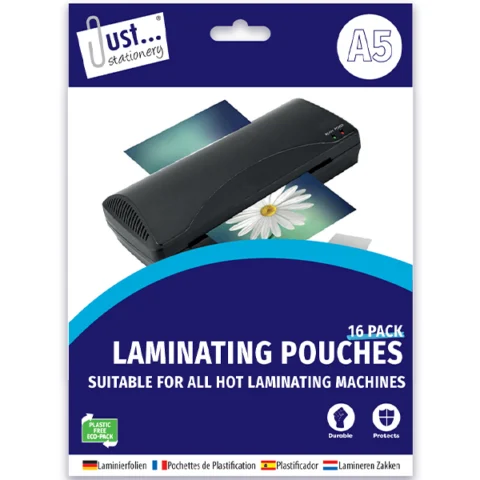 Just Stationery A5 16 Micron Laminating Pouches 16 Pack
