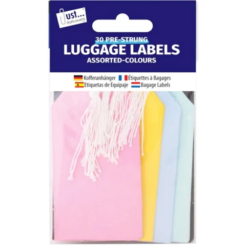 Just Stationery Assorted Colour Cardboard Luggage Labels 30 Pack
