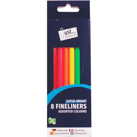 Just Stationery Assorted Colour Fineliner Pens 8 Pack