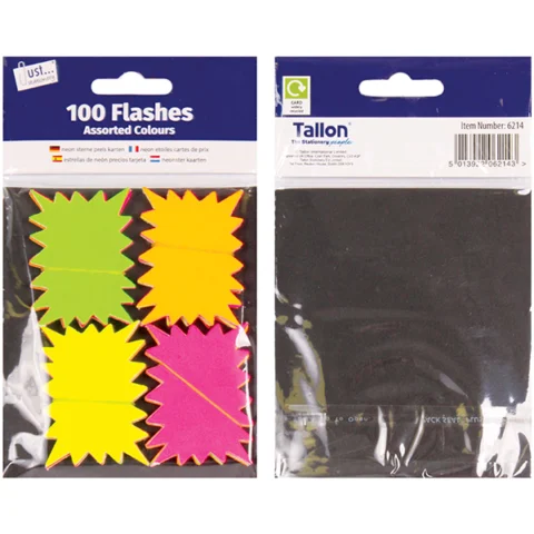 Just Stationery Assorted Colour Fluorescent Card Flashes 5.6cm X 4.2cm 100 Pack
