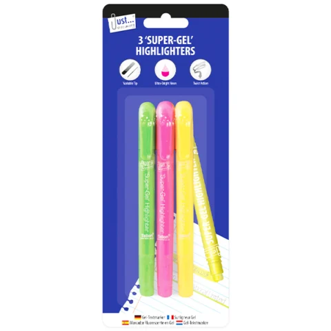 Just Stationery Assorted Colour Super-Gel Highlighter Pens 3 Pack