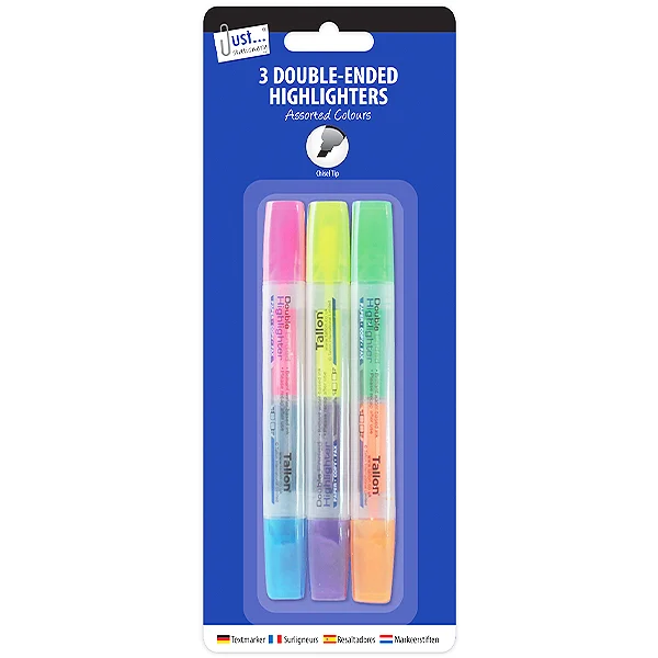 Just Stationery Assorted Double-Ended Highlighters 3 Pack