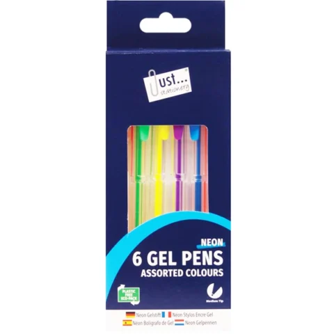 Just Stationery Assorted Neon Colours Gel Pens 6 Pack