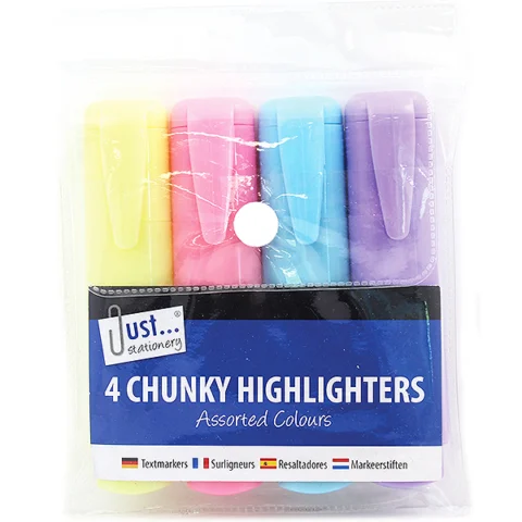 Just Stationery Assorted Pastel Chunky Highlighter Pens 4 Pack