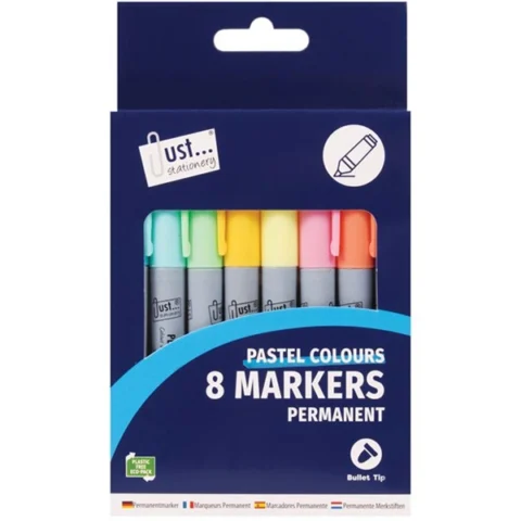 Just Stationery Assorted Pastel Permanent Markers 8 Pack