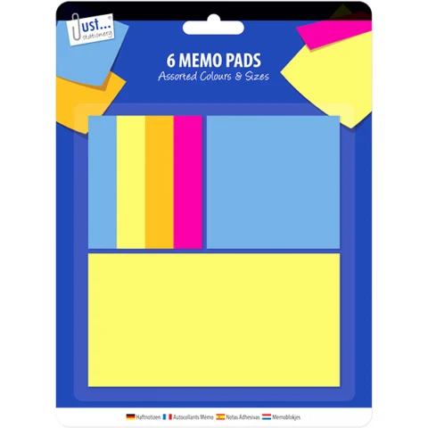Just Stationery Assorted Sticky Notes Memo Pad 6 Pack