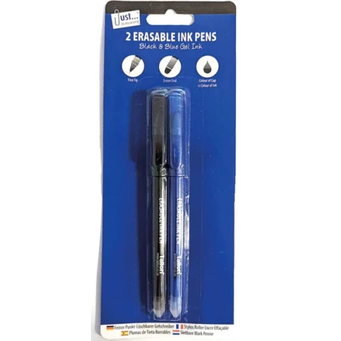 Just Stationery Black & Blue Erasable Ink Pens 2 Pack