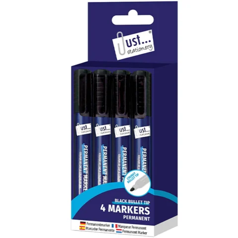 Just Stationery Black Bullet Tip Permanent Markers 4 Pack