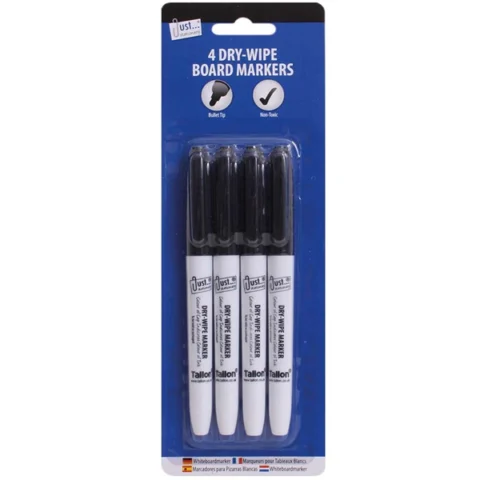 Just Stationery Black Dry-Wipe Board Markers 4 Pack