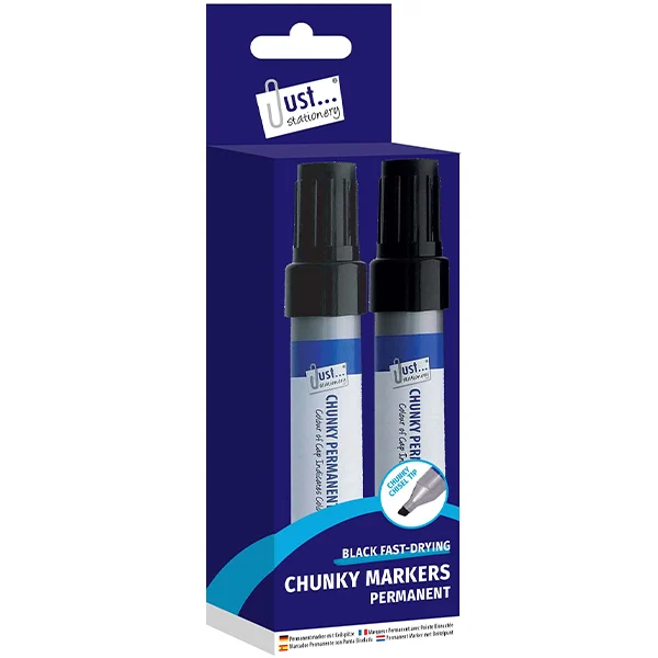 Just Stationery Black Fast-Drying Chunky Permanent Markers 2 Pack