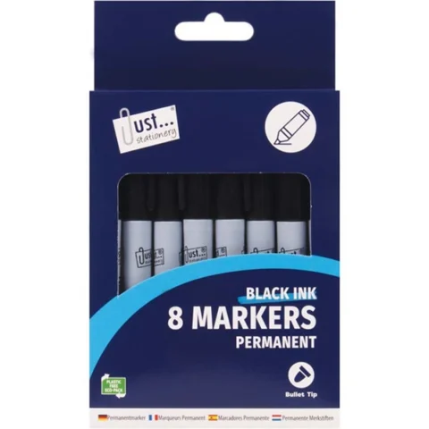 Just Stationery Black Permanent Markers 8 Pack