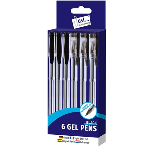 Just Stationery Black Smooth Rollerball Tip Gel Pens 6 Pack