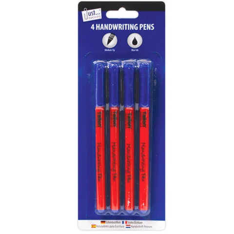 Just Stationery Blue Ink Handwriting Pens 4 Pack