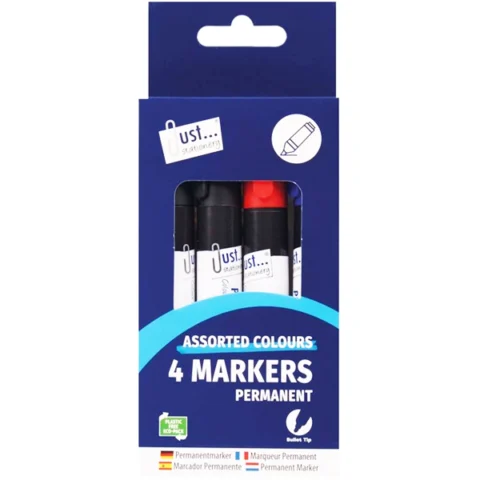 Just Stationery Bullet Tip Permanent Markers 4 Pack