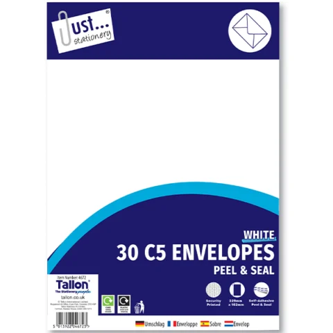 Just Stationery C5 White Peel & Seal Envelopes 30 Pack