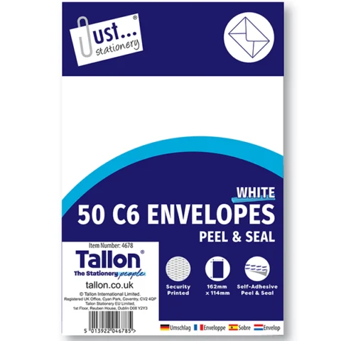 Just Stationery C6 White Peel & Seal Envelopes 50 Pack