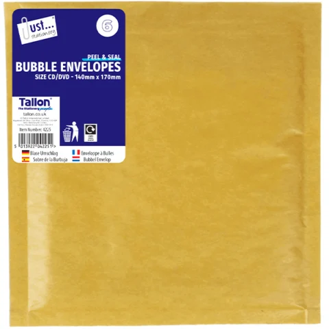 Just Stationery CD/DVD Peel & Seal Bubble Envelopes 140mm X 170mm 6 Pack