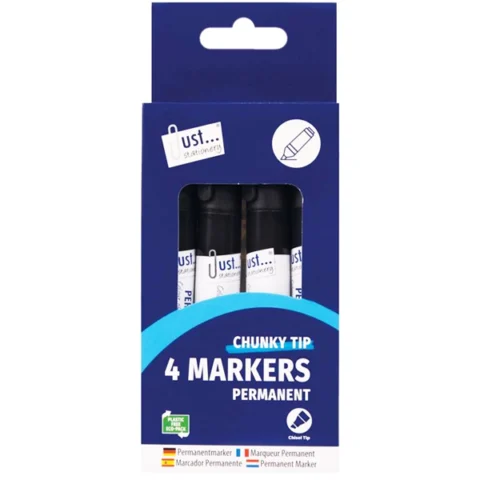Just Stationery Chisel Tip Permanent Markers 4 Pack