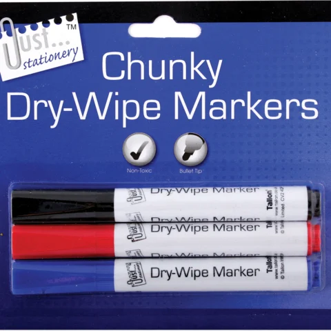 Just Stationery Chunky Dry-Wipe Board Markers Assorted Colours 3 Pack