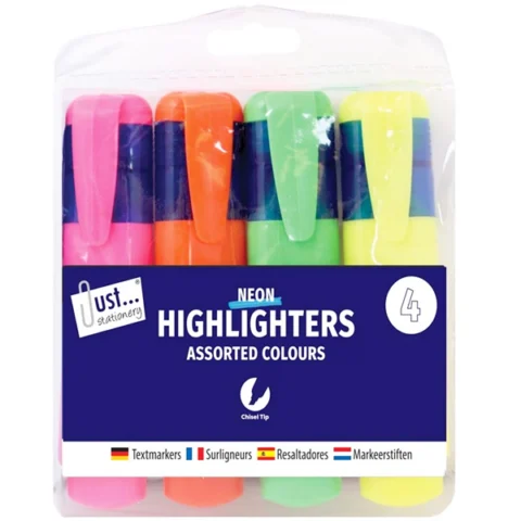 Just Stationery Chunky Highlighters Assorted Colours 4 Pack