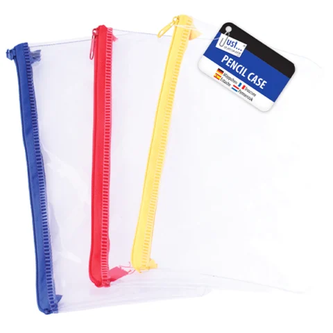 Just Stationery Clear Exam Pencil Case 8" Assorted Colours