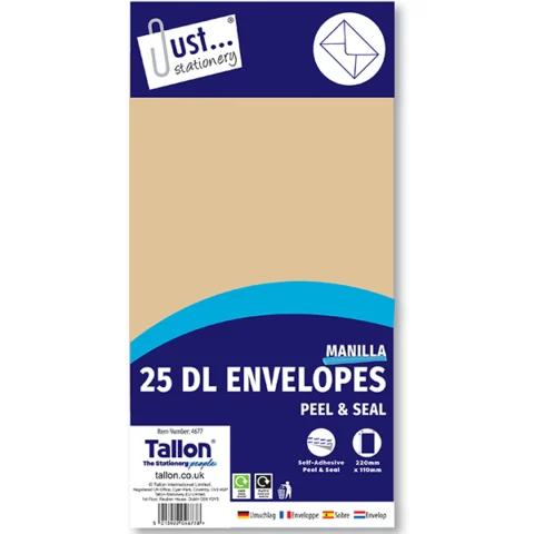 Just Stationery DL Manilla Peel & Seal Envelopes 25 Pack