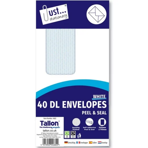 Just Stationery DL Window Peel & Seal Envelopes 110mm X 220mm 40 Pack