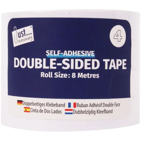 Just Stationery Double-Sided Tape 18mm X 8m 4 Pack