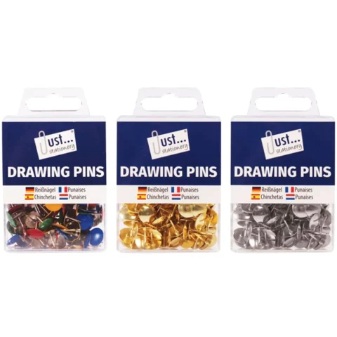 Just Stationery Drawing Pins 200 Pack Assorted Colours