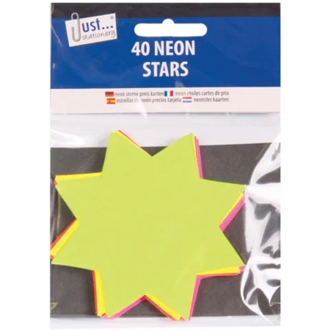 Just Stationery Fluorescent Stars 10cm X 10cm 40 Pack