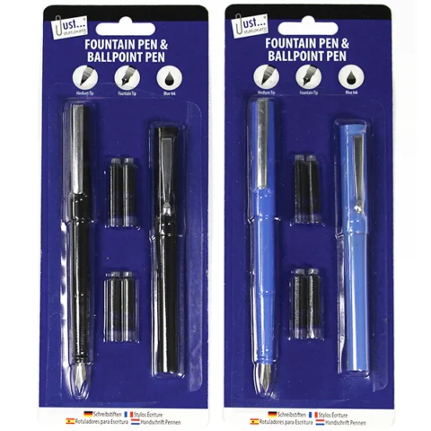 Just Stationery Fountain & Ballpoint Pen Set Assorted Colours
