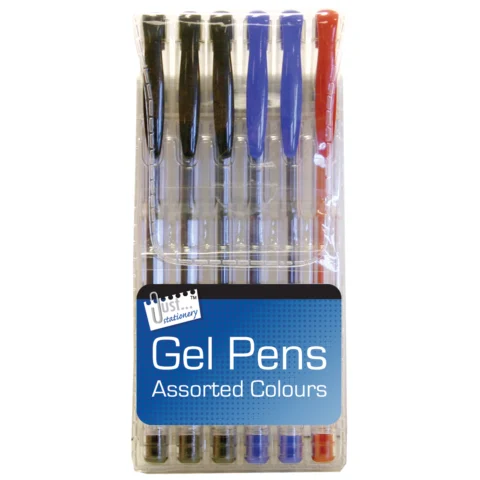 Just Stationery Gel Pens Assorted Colours 6 Pack