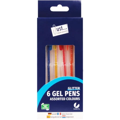 Just Stationery Glitter Gel Pens Assorted Colours 6 Pack