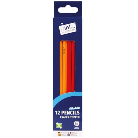 JUST STATIONERY HB PENCILS WITH ERASERS 12 PACK ASSORTED