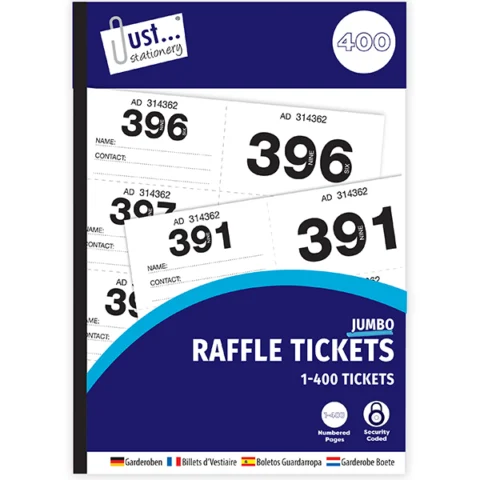 Just Stationery Jumbo Numbered 1-400 Raffle Tickets