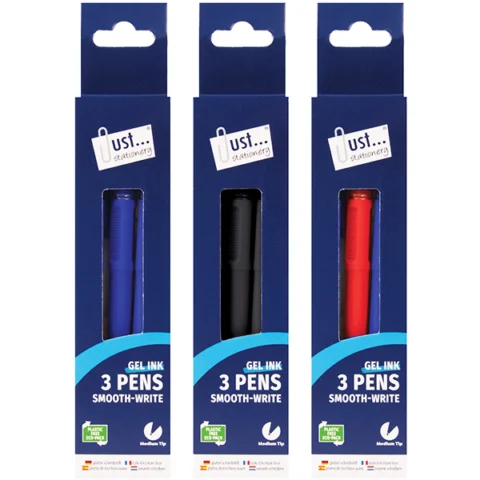 Just Stationery Luxury Smooth Write Pens 3 Pack Assorted Colours