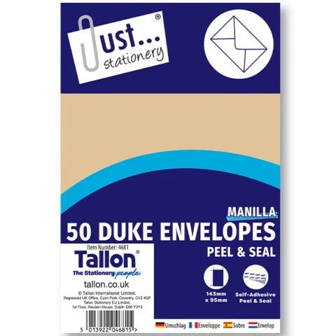 Just Stationery Manilla Duke Peel & Seal Envelopes 143mm X 95mm 50 Pack