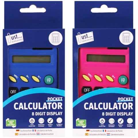 Just Stationery Pocket Calculator Assorted Colours