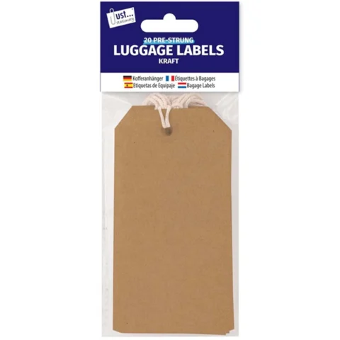 Just Stationery Pre-Strung Brown Luggage Labels 20 Pack