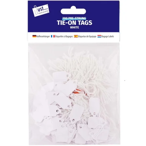 Just Stationery Pre-Strung Tie-On Tags 13 X 20mm 200 Pack