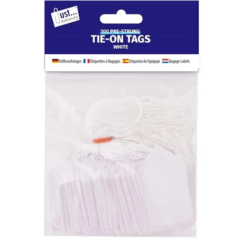 Just Stationery Pre-Strung Tie-On Tags 36 X 53mm 100 Pack