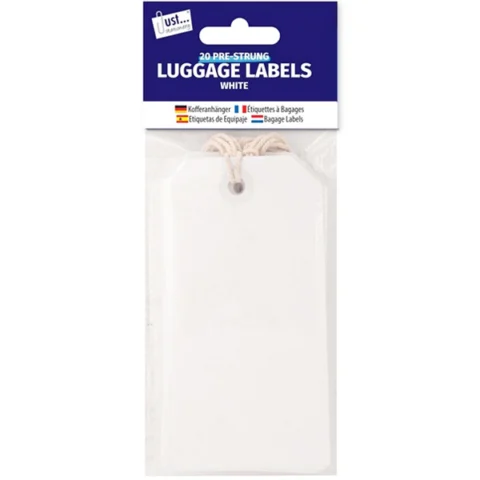 Just Stationery Pre-Strung White Luggage Labels 12 X 6cm 20 Pack
