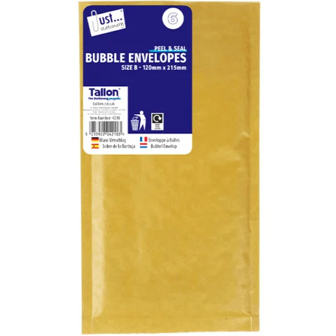 Just Stationery Size B Peel & Seal Bubble Envelopes 120mm X 215mm 6 Pack