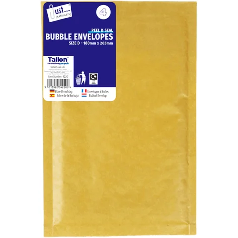 Just Stationery Size D Peel & Seal Bubble Envelopes 180mm X 265mm 4 Pack